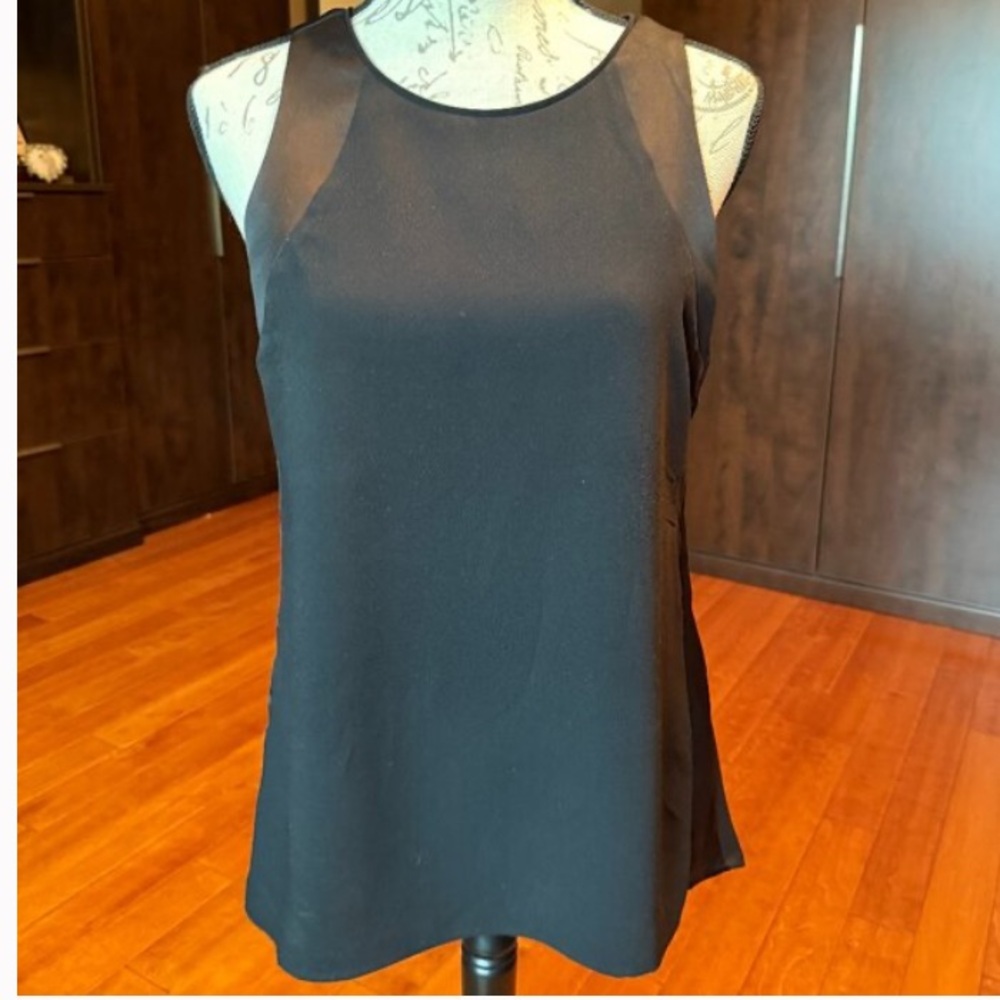 White House Black Market Sleeveless Black Dress Tank Shirt Satin Trim 12